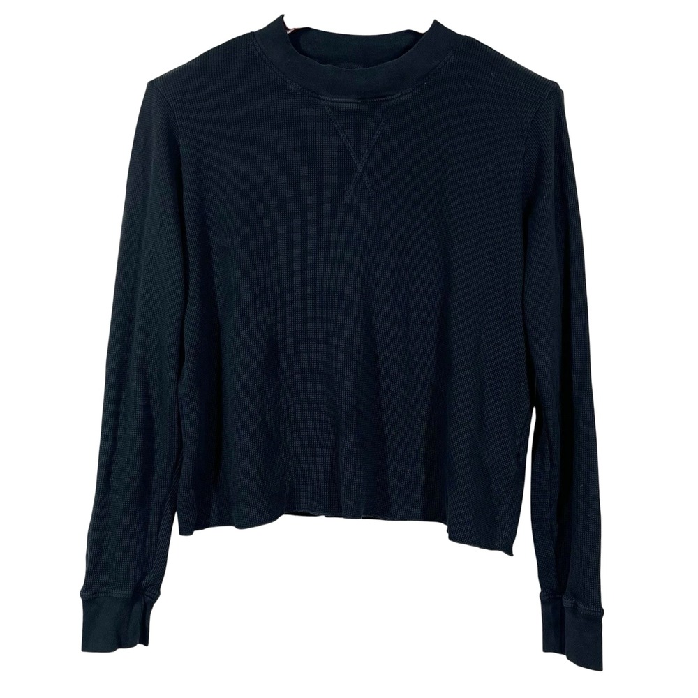 MATE the Label Waffle Knit Top Womens L Black 100% Organic Cotton Lounge